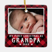 First Christmas as Grandpa Baby Photo Plaid Keramisch Ornament (Voorkant)