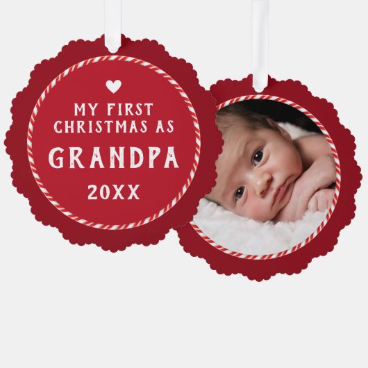 First Christmas as Grandpa Photo Keepsake  Ornament Kaart (Voorkant / Achterkant)