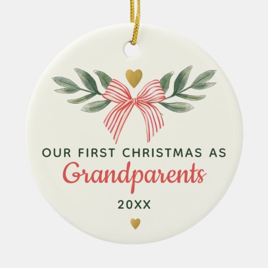First Christmas As Grandparents Baby Photo Name Keramisch Ornament (Voorkant)