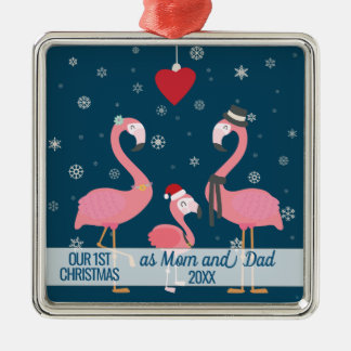 first Christmas as Mom and Dad Vlingo snowflakes Metalen Ornament