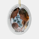 First Christmas as Mom Dad Wonderland Baby Photo Keramisch Ornament (Rechts)
