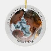 First Christmas as Mom Dad Wonderland Baby Photo Keramisch Ornament (Voorkant)