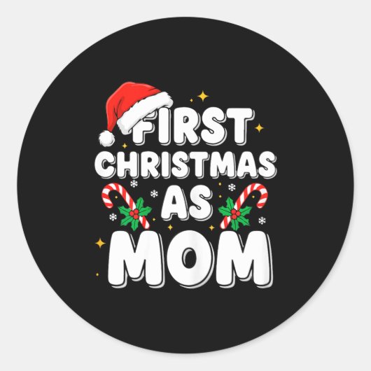 First Christmas As Mom  Ronde Sticker (Voorkant)