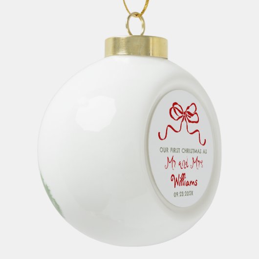 First Christmas As Mr and Mrs Bow Keramische Bal Ornament (Links)