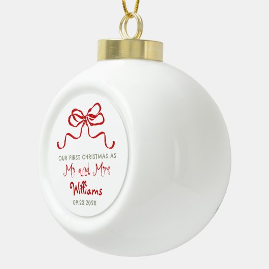 First Christmas As Mr and Mrs Bow Keramische Bal Ornament (Rechts)