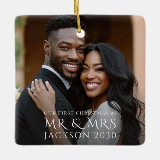 First Christmas As Mr And Mrs Couple Photo  Keramisch Ornament (Voorkant)