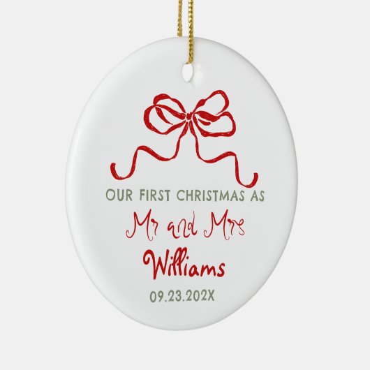 First Christmas As Mr and Mrs Custom Bow Keramisch Ornament (Rechts)