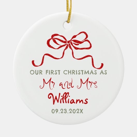 First Christmas As Mr and Mrs Custom Bow Keramisch Ornament (Voorkant)