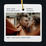 First Christmas as Mr & Mr Photo Keepsake Keramisch Ornament<br><div class="desc">Modern First Christmas as Mr & Mr Photo Keepsake Ceramic Ornament in black and white,  simple and stylish,  in sophisticated and professional sans serif font,  a beautiful personalized gift for engaged and newlyweds friends and as holiday unique memory keepsake for family,  couple,  girlfriend,  boyfriend,  co-worker,  boss and more.</div>