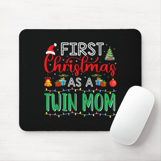 First Christmas As Twin Mom Family Matching New Tw Muismat (Met muis)