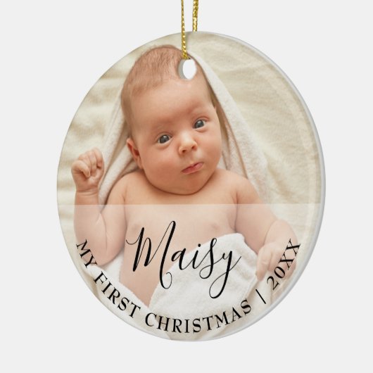 First Christmas Baby 2 Photo Script Name Keramisch Ornament (Links)