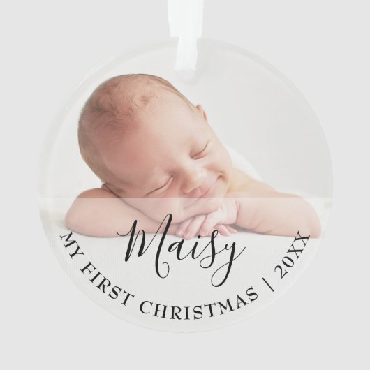 First Christmas Baby 2 Photo Script Name Ornament (achterkant)