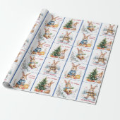 First Christmas Baby Boy's Name Winter Bunnies Cadeaupapier (Uitgerold)