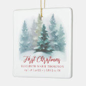 First Christmas Baby Name Snowy Woodland Photo  Keramisch Ornament (Links)