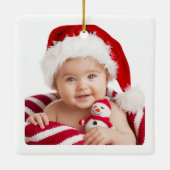First Christmas Baby Name Snowy Woodland Photo  Keramisch Ornament (Achterkant)