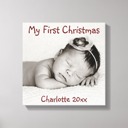 First Christmas Baby Photo Add Name Canvas Afdruk (Voorkant)