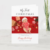 First Christmas Baby Photos Festive Feestdagen Kaart (Voorkant)