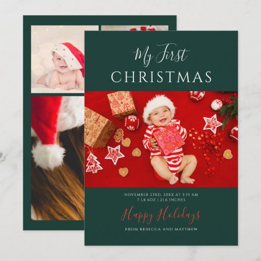 First Christmas Baby Photos Festive Feestdagenkaart (Voorkant / Achterkant)