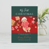 First Christmas Baby Photos Festive Feestdagenkaart (Staand voorkant)