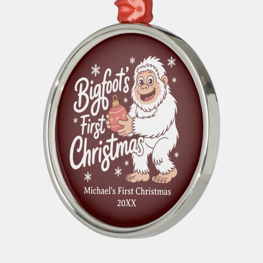 First Christmas BigFoot Sasquatch Funny Custom Metalen Ornament (Links)