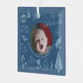 First Christmas Blue Cute Hand Drawn Doodles Glas Ornament (Voorkant links)