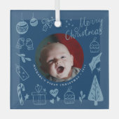 First Christmas Blue Cute Hand Drawn Doodles Glas Ornament (Voorkant)