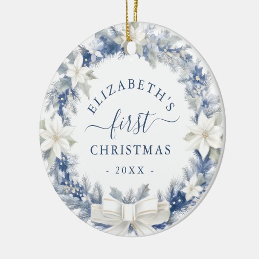 First Christmas Blue Rustic Wreath Keramisch Ornament (Links)