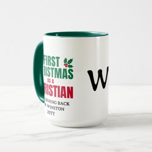 FIRST CHRISTMAS CHRISTIAN Custom Monogram Mok (Voorkant links)