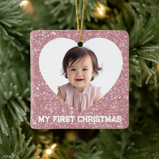 First Christmas Custom Baby Photo Glitter Ornament (Boom)