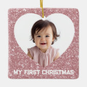 First Christmas Custom Baby Photo Glitter Ornament (Voorkant)