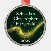 First Christmas Dark Green Newborn Birth Keepsake Metalen Ornament (Voorkant)