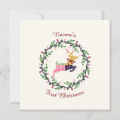 First Christmas Deer with Wreath Customize Card (Voorkant)