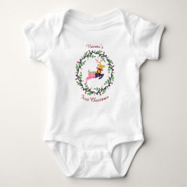 First Christmas Deer with Wreath Customize Romper