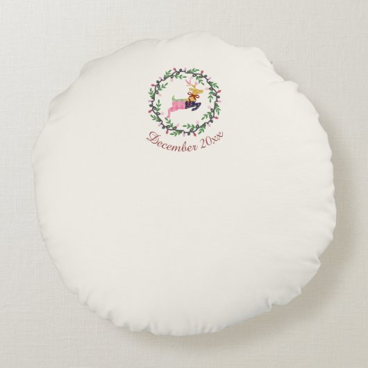 First Christmas Deer with Wreath Customize Rond Kussen (Achterkant)