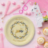 First Christmas Deer with Wreath Soft Yellow  Papieren Bordje (Feest)