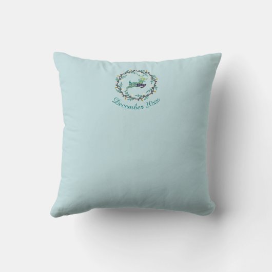 First Christmas Deer with Wreath Teal Customize Kussen (Achterkant)