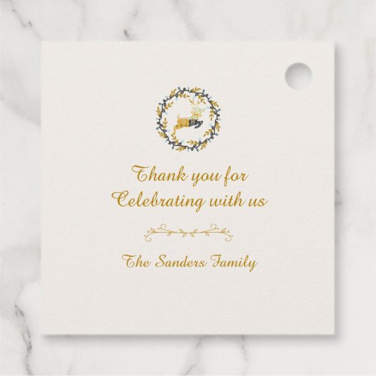 First Christmas Deer with Wreath Yellow Cream Bedankjes Labels (Achterkant)