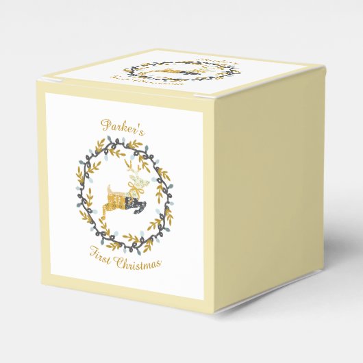 First Christmas Deer with Wreath Yellow Customize Bedankdoosjes (Voorkant Zijde)