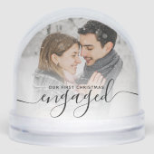 First Christmas Engaged 2 Photo Black Script Sneeuwbol (Voorkant)