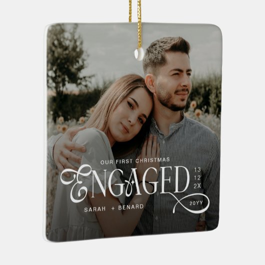 First Christmas Engaged  Chic Couples 2 Photos  Keramisch Ornament (Rechts)