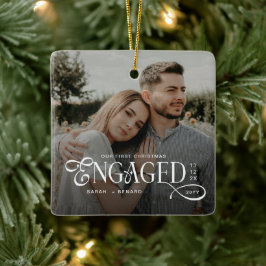 First Christmas Engaged  Chic Couples 2 Photos  Keramisch Ornament