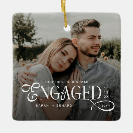 First Christmas Engaged  Chic Couples 2 Photos  Keramisch Ornament (Voorkant)