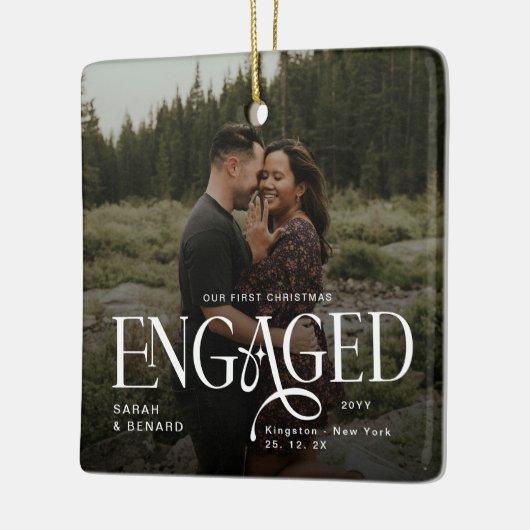 First Christmas Engaged  Chic Couples 2 Photos Keramisch Ornament (Links)