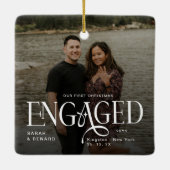 First Christmas Engaged  Chic Couples 2 Photos Keramisch Ornament (Achterkant)