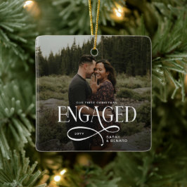 First Christmas Engaged  Chic Couples 2 Photos Keramisch Ornament