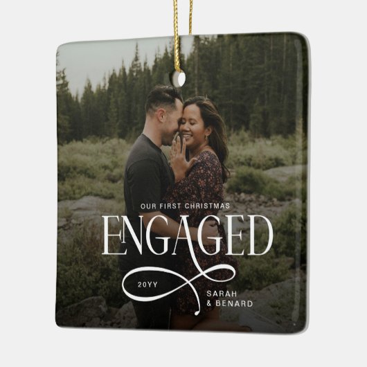 First Christmas Engaged  Chic Couples 2 Photos Keramisch Ornament (Links)