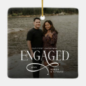 First Christmas Engaged  Chic Couples 2 Photos Keramisch Ornament (Achterkant)