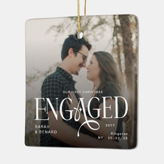 First Christmas Engaged  Chic Couples 2 Photos Keramisch Ornament (Links)