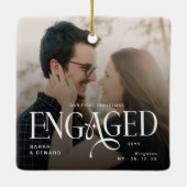 First Christmas Engaged  Chic Couples 2 Photos Keramisch Ornament (Achterkant)