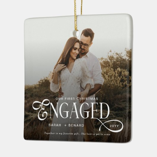 First Christmas Engaged  Chic Couples Photo Keramisch Ornament (Links)
